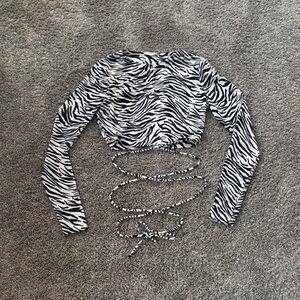 Zebra Print Long Sleeve Wrap Top